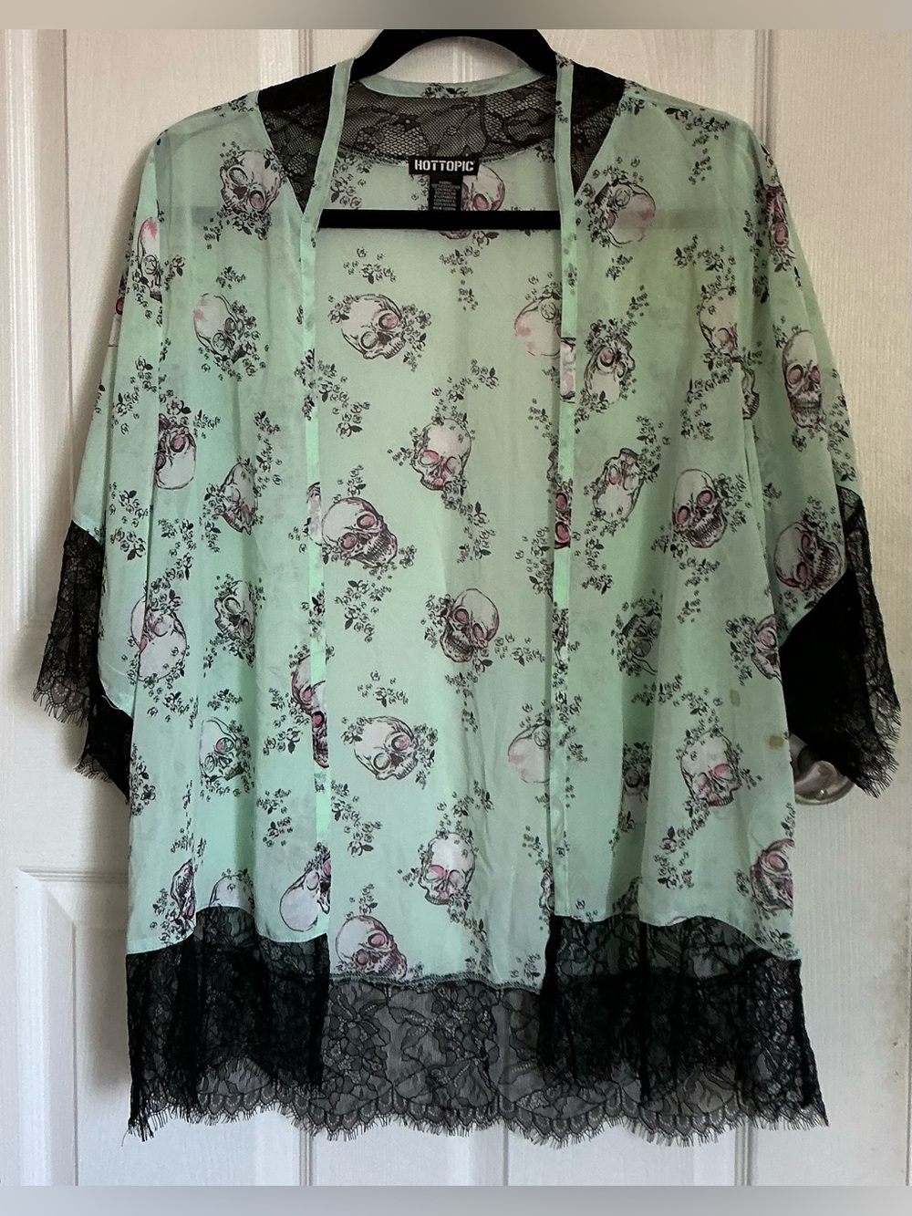 Skull+floral print chiffon+lace cardigan